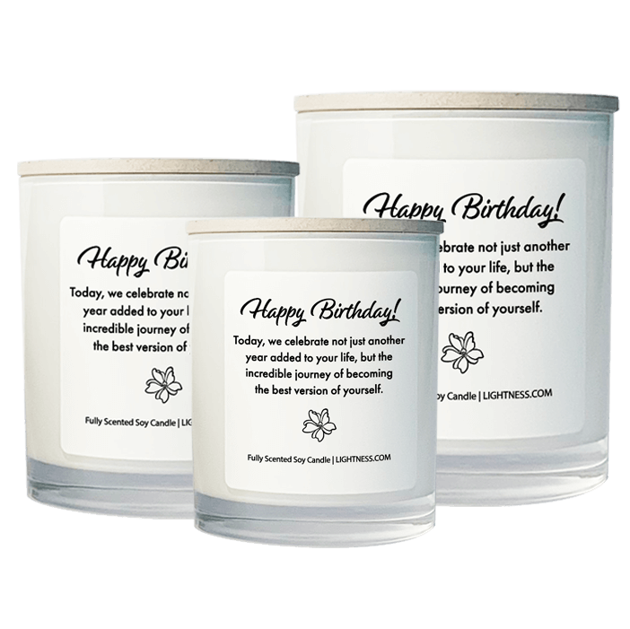 3 Candles in white glass jars - XL, large, medium with Birthday quote - Today, we celebrate not just another year added to your life, but the incredible journey of becoming the best version of yourself.