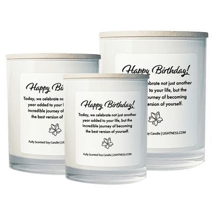 3 Candles in white glass jars - XL, large, medium with Birthday quote - Today, we celebrate not just another year added to your life, but the incredible journey of becoming the best version of yourself.