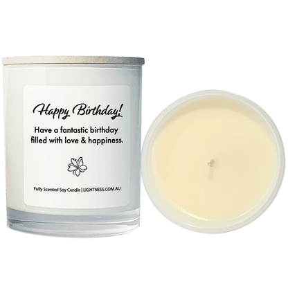 Candle from front and top view with Birthday quote - Have a fantastic birthday filled with love and happiness.