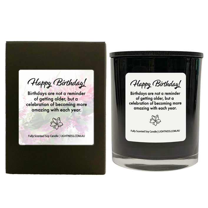 Candle in black  glass jar with black Gift Box - Birthdays are not a reminder of getting older, but a celebration of becoming more amazing with each year.