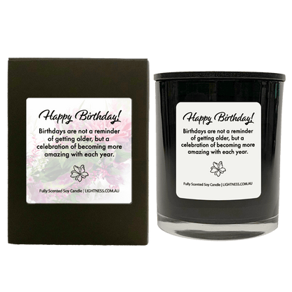 Candle in black  glass jar with black Gift Box - Birthdays are not a reminder of getting older, but a celebration of becoming more amazing with each year.