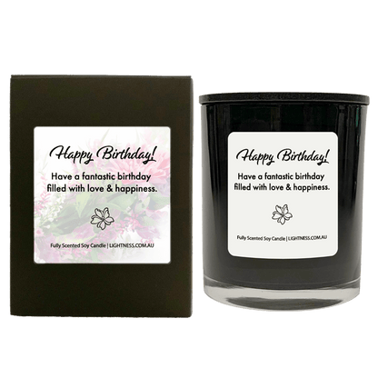 Candle in black  glass jar with black Gift Box - Have a fantastic birthday filled with love and happiness.