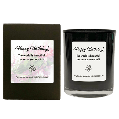 Candle in black  glass jar with black Gift Box - The world is beautiful because you are in it.