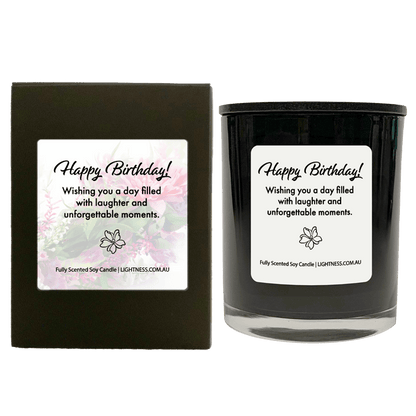 Candle in black  glass jar with black Gift Box - Wishing you a day filled with laughter and unforgettable moments.