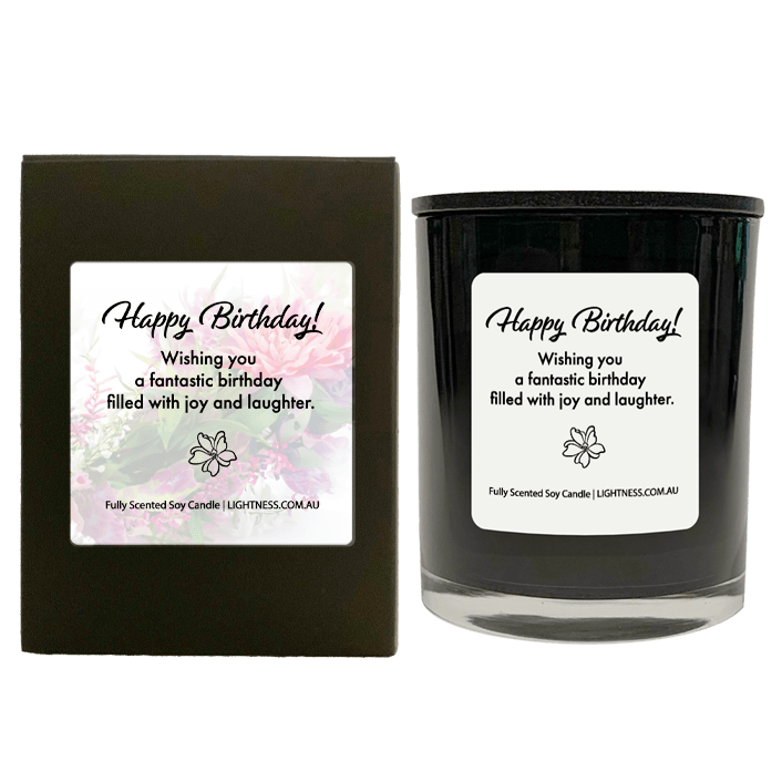 Candle in black  glass jar with black Gift Box - Wishing you a fantastic birthday filled with joy and laughter.