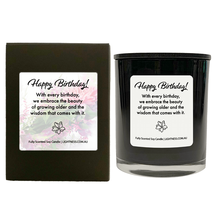 Candle in black  glass jar with black Gift Box - With every birthday, we embrace the beauty of growing older and the wisdom that comes with it.