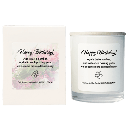 Candle in white glass jar with White Gift Box - Age is just a number, and with each passing year, we become more extraordinary.