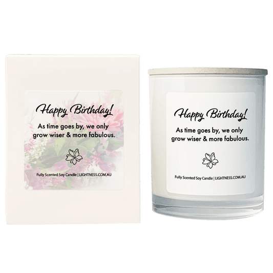 Candle in white glass jar with White Gift Box - As time goes by, we only grow wiser and more fabulous.