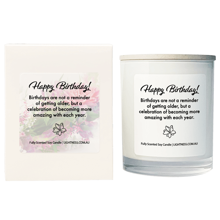 Candle in white glass jar with White Gift Box - Birthdays are not a reminder of getting older, but a celebration of becoming mor