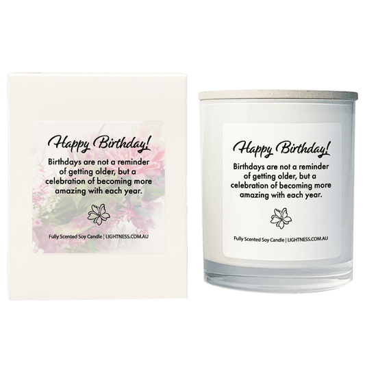 Candle in white glass jar with White Gift Box - Birthdays are not a reminder of getting older, but a celebration of becoming mor