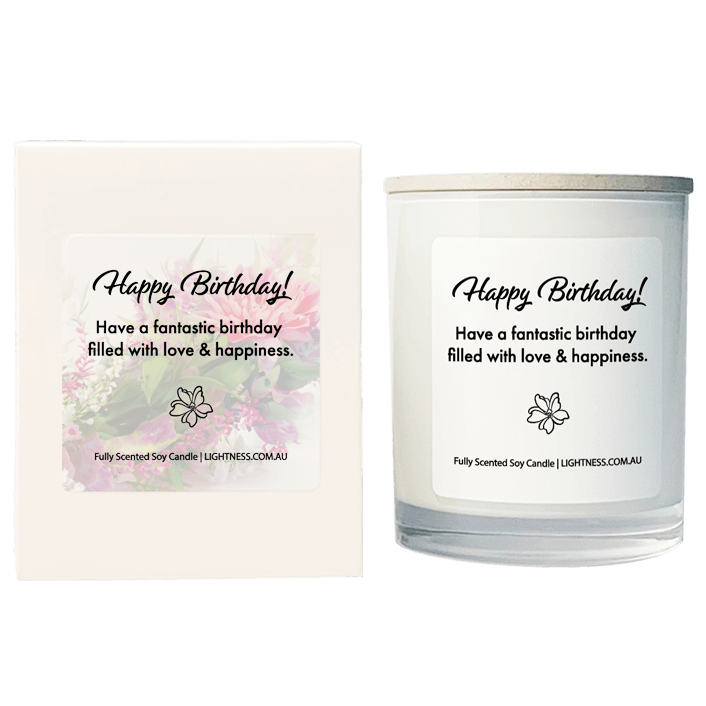 Candle in white glass jar with White Gift Box - Have a fantastic birthday filled with love and happiness.