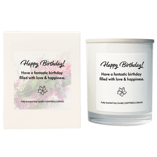 Candle in white glass jar with White Gift Box - Have a fantastic birthday filled with love and happiness.