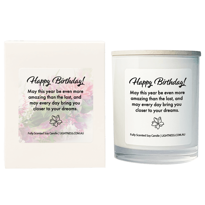 Candle in white glass jar with White Gift Box - May this year be even more amazing than the last, and may every day bring you closer to your dreams.