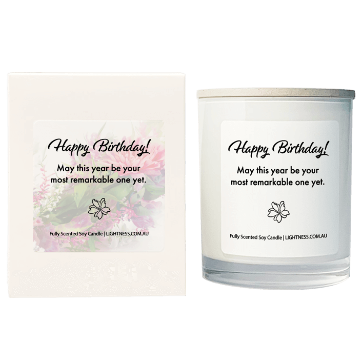 Candle in white glass jar with White Gift Box - May this year be your most remarkable one yet.