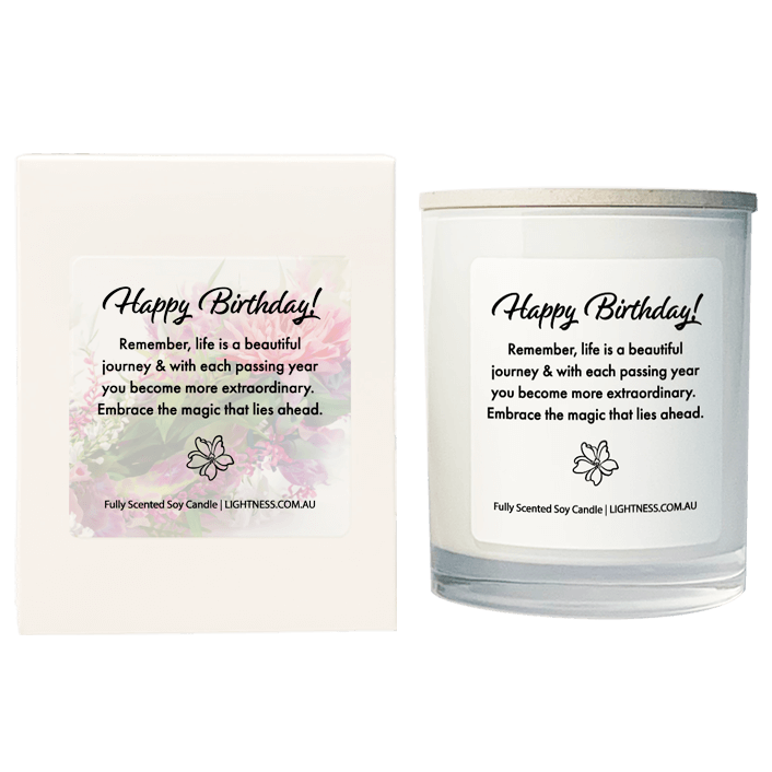 Candle in white glass jar with White Gift Box - Remember, life is a beautiful journey, and with each passing year, you become more extraordinary. Embrace the magic that lies ahead.