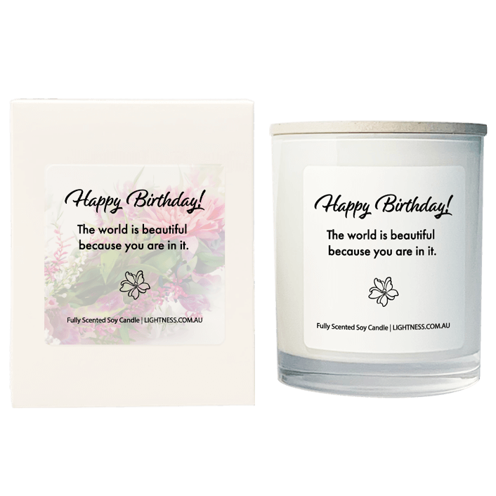 Candle in white glass jar with White Gift Box - The world is beautiful because you are in it.