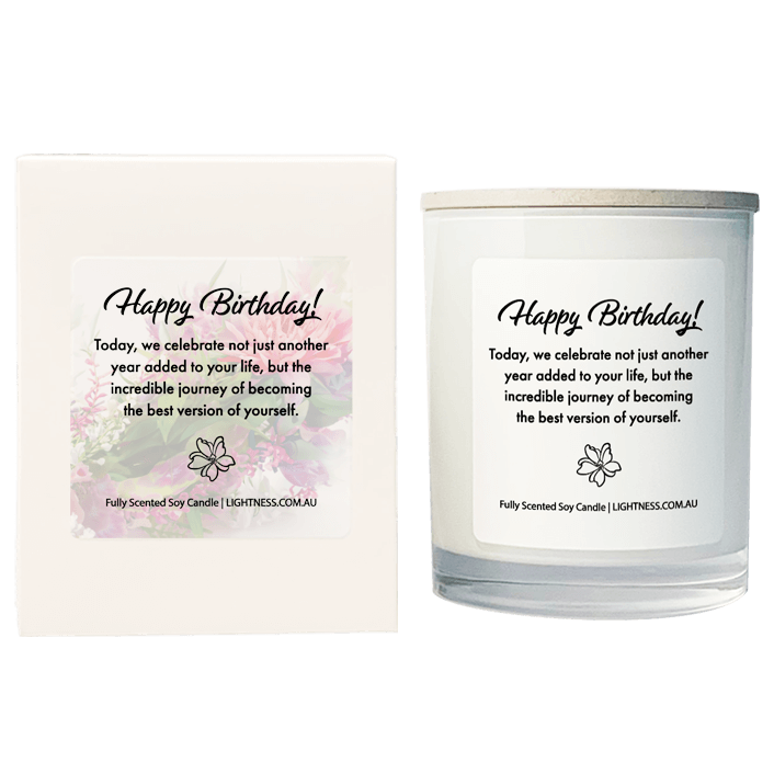 Candle in white glass jar with White Gift Box - Today, we celebrate not just another year added to your life, but the incredible journey of becoming the best version of yourself.