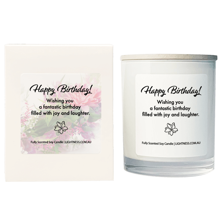 Candle in white glass jar with White Gift Box - Wishing you a fantastic birthday filled with joy and laughter.