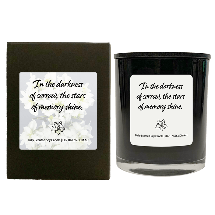 Candle in black  glass jar with black Gift Box - In the darkness of sorrow, the stars of memory shine.