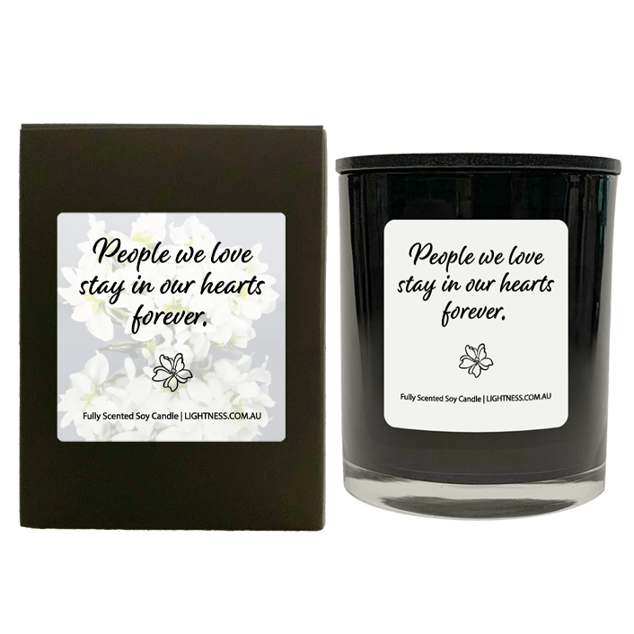 Candle in black  glass jar with black Gift Box - People we love stay in our hearts forever.