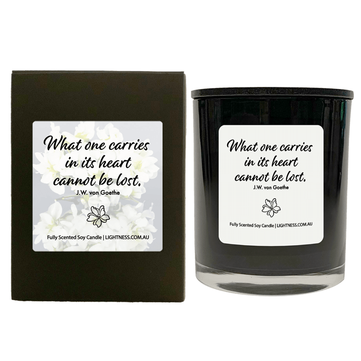 Candle in black  glass jar with black Gift Box - What one carries in its heart cannot be lost.