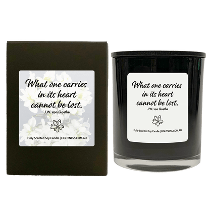 Candle in black  glass jar with black Gift Box - What one carries in its heart cannot be lost.