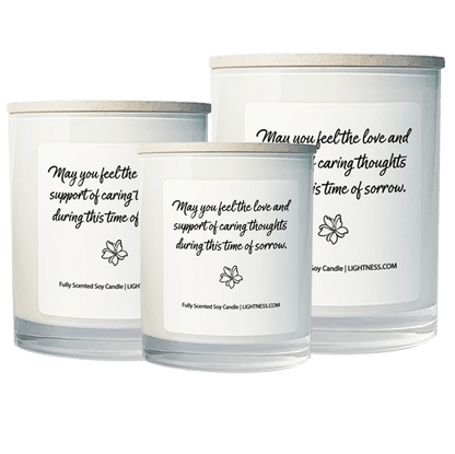 3 Candles in white glass jars - XL, large, medium with Condolence quote - May you feel the love and support of caring thoughts during this time of sorrow.