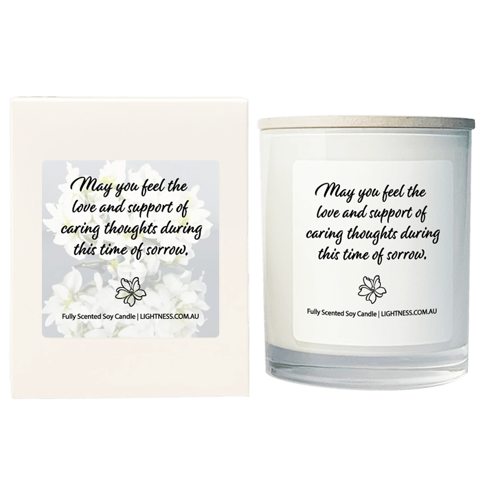 Candle in white glass jar with White Gift Box - May you feel the love and support of caring thoughts during this time of sorrow.