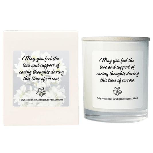 Candle in white glass jar with White Gift Box - May you feel the love and support of caring thoughts during this time of sorrow.