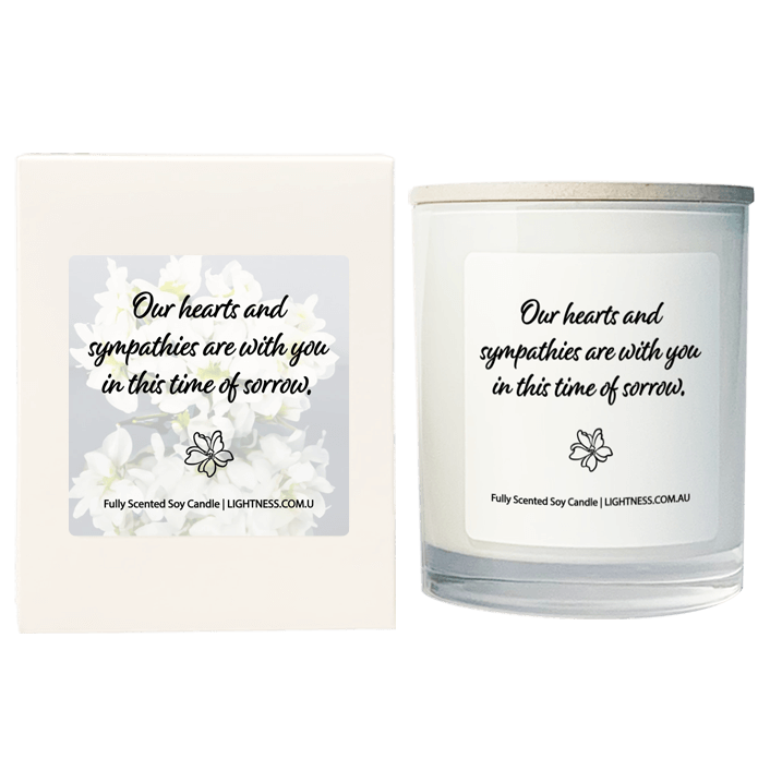 Candle in white glass jar with White Gift Box - Our hearts are with you in this time of sorrow.