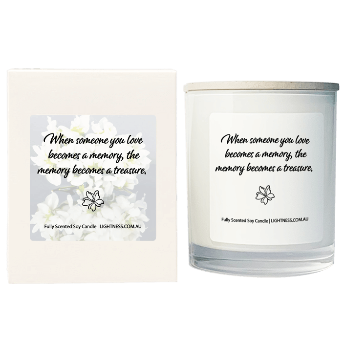 Candle in white glass jar with White Gift Box - When someone you love becomes a memory, the memory becomes a treasure.