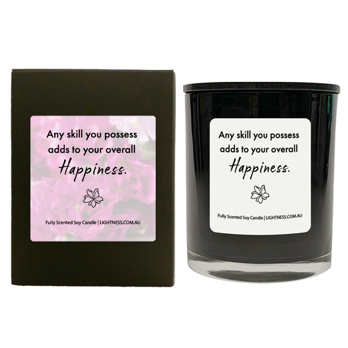 Candle in black  glass jar with black Gift Box - Any skill you possess adds to your overall happiness.