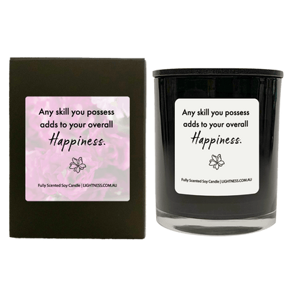 Candle in black  glass jar with black Gift Box - Any skill you possess adds to your overall happiness.