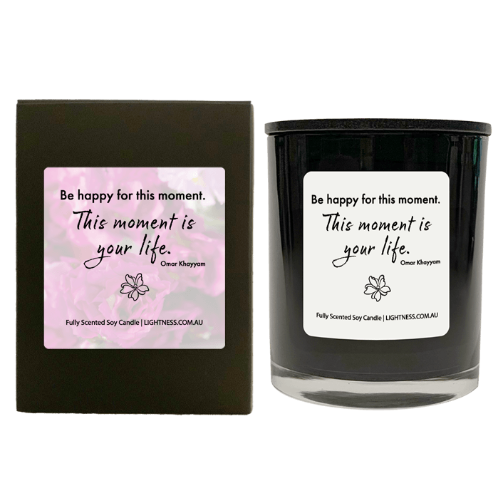 Candle in black  glass jar with black Gift Box - Be happy for this moment. This moment is your life.