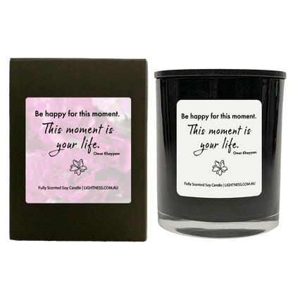 Candle in black  glass jar with black Gift Box - Be happy for this moment. This moment is your life.