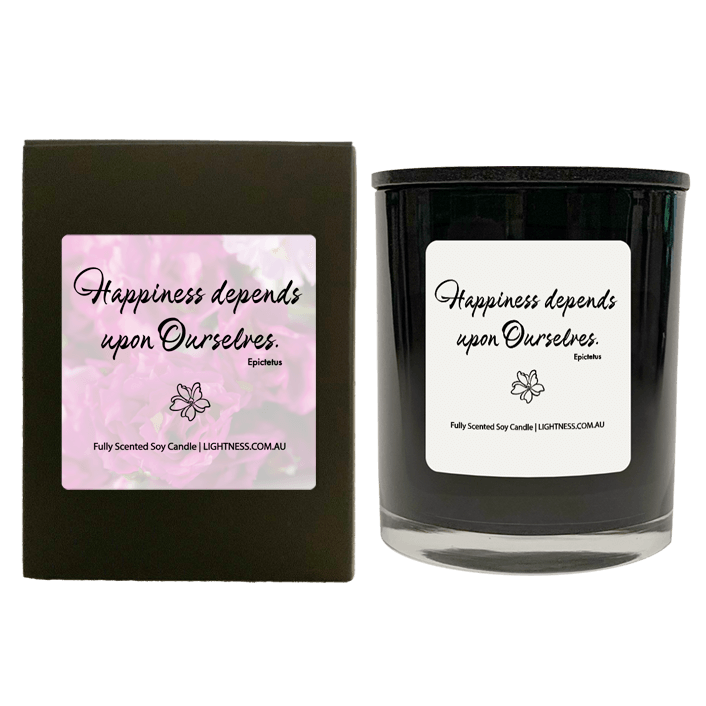 Candle in black  glass jar with black Gift Box - Happiness depends upon ourselves.