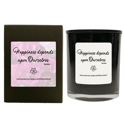 Candle in black  glass jar with black Gift Box - Happiness depends upon ourselves.