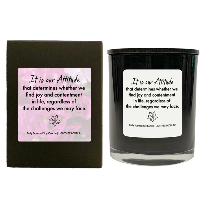 Candle in black  glass jar with black Gift Box - It is our attitude that determines whether we find joy and contentment in life, regardless of the challenges we may face.