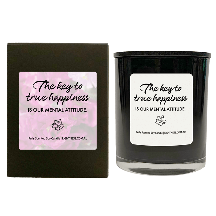 Candle in black  glass jar with black Gift Box - The key to true happiness is our mental attitude.