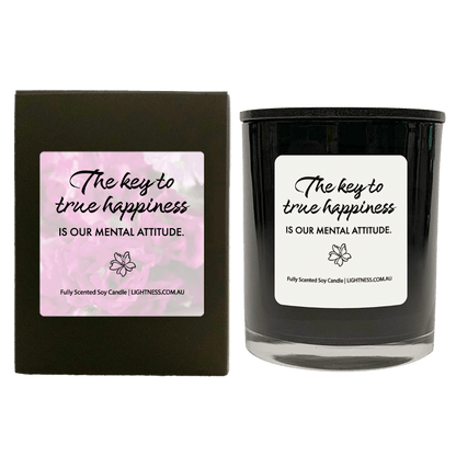 Candle in black  glass jar with black Gift Box - The key to true happiness is our mental attitude.