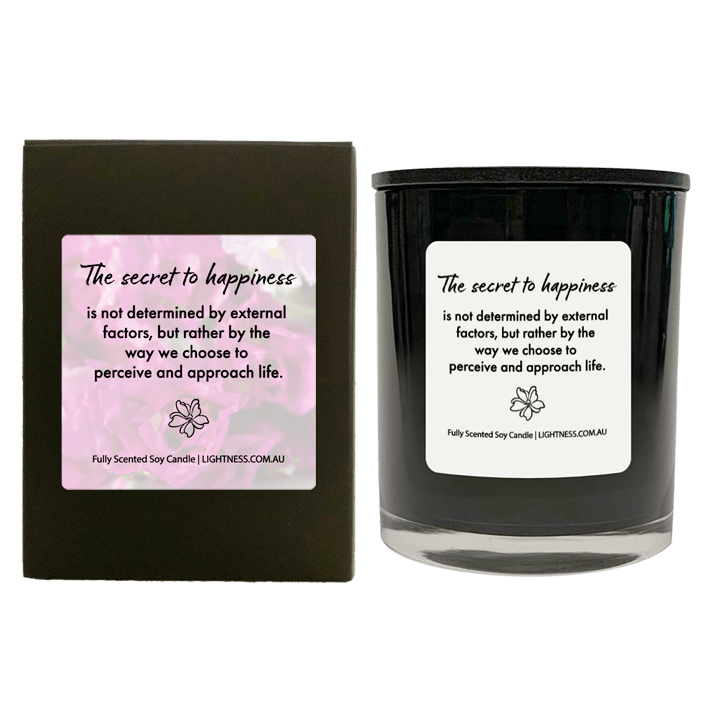 Candle in black  glass jar with black Gift Box - The secret to happiness is not determined by external factors, but rather by the way we choose to perceive and approach life.