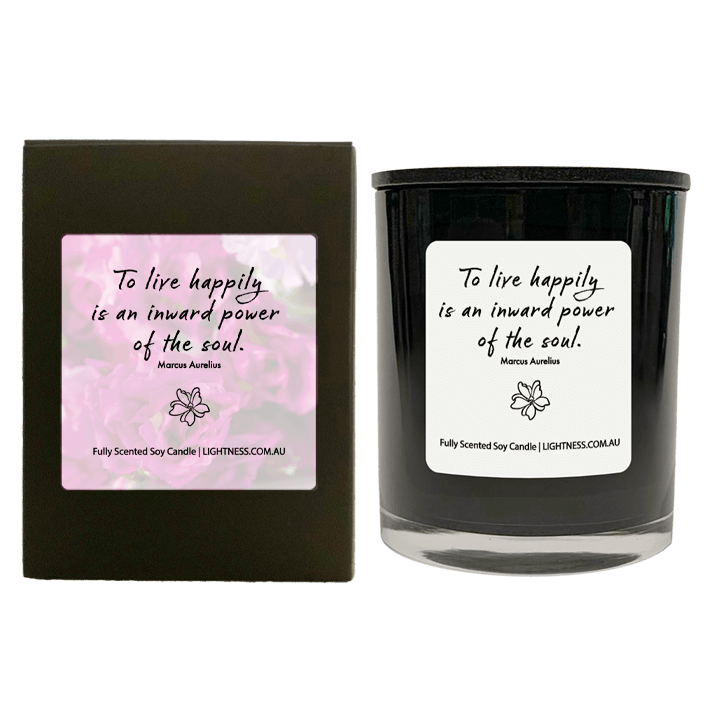 Candle in black  glass jar with black Gift Box - To live happily is an inward power of the soul.