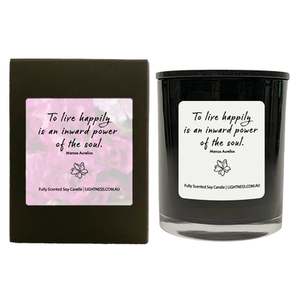 Candle in black  glass jar with black Gift Box - To live happily is an inward power of the soul.