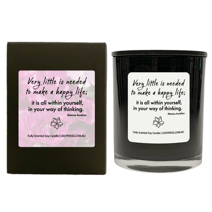 Candle in black  glass jar with black Gift Box - Very little is need to make a happy life; it is all within yourself, in your way of thinking.