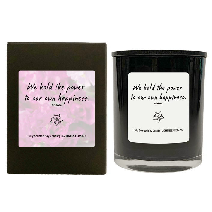 Candle in black  glass jar with black Gift Box - We hold the power to our own happiness.