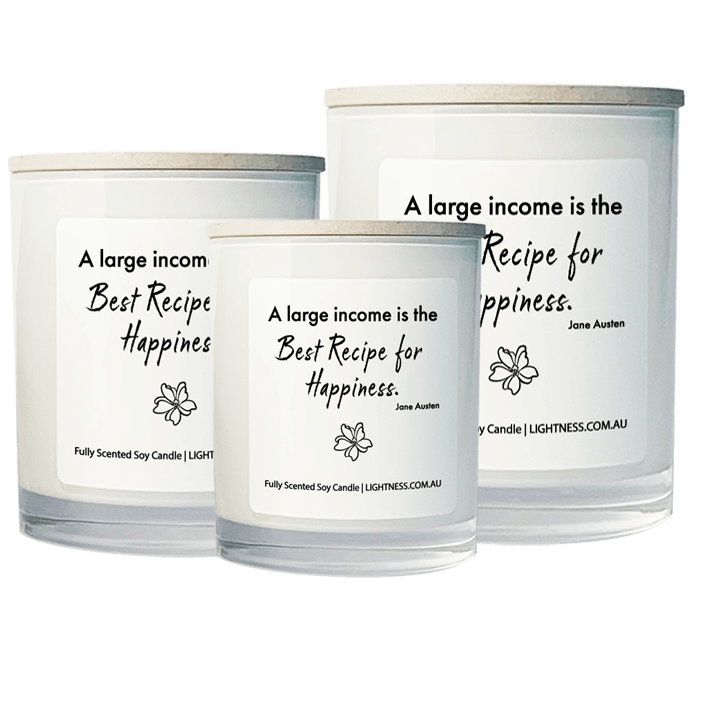 3 Candles in white glass jars - XL, large, medium with Happiness quote - Any skill you possess adds to your overall happiness.