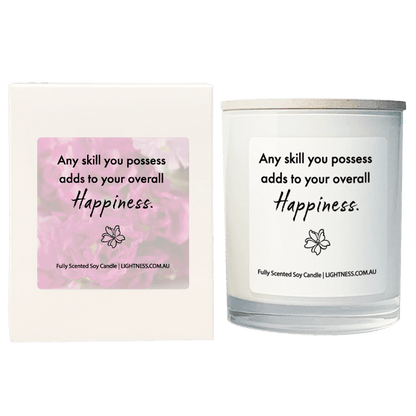 Candle in white glass jar with White Gift Box - Any skill you possess adds to your overall happiness.