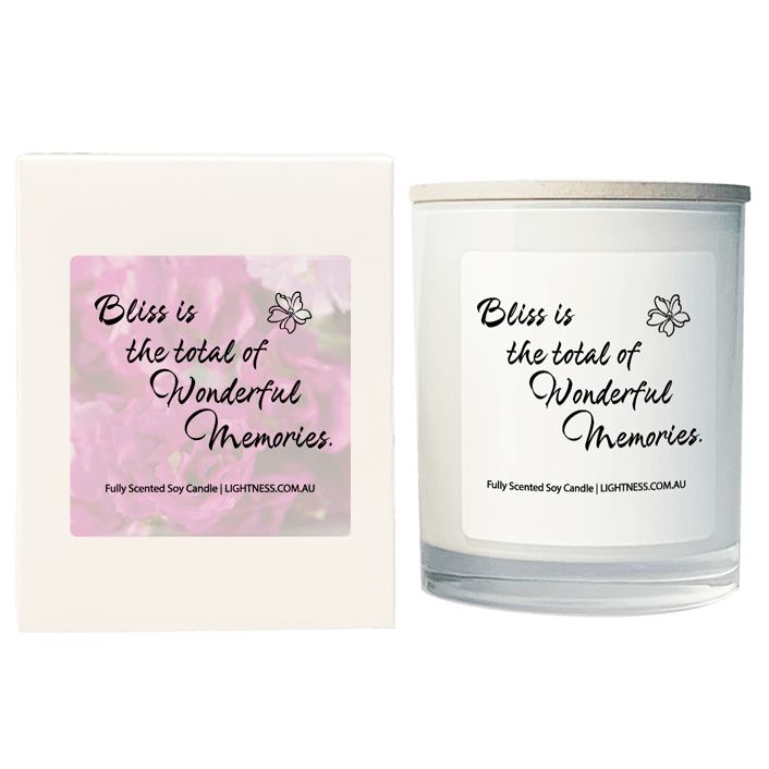 Candle in white glass jar with White Gift Box - Bliss is the total of wonderful memories.