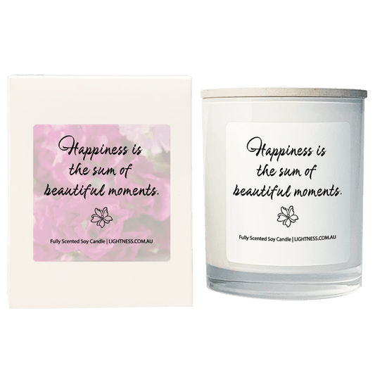 Candle in white glass jar with White Gift Box - Happiness is the sum of beautiful moments.