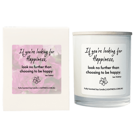 Candle in white glass jar with White Gift Box - If you're looking for happiness, look no further than choosing to be happy.